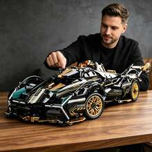 900片限量版超級跑車模型套件－時尚黑金配色－DIY機械組裝－高品質ABS塑料－可堆疊車輛套組－適合積木愛好者、模型製作者與汽車玩具收藏家 - 彩色 - View 2