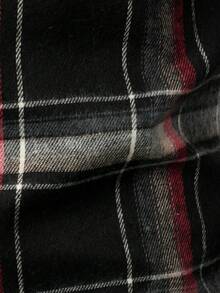 男士格紋法蘭絨休閒鈕扣商務長袖襯衫 - 紅色和黑色 - 查看 3