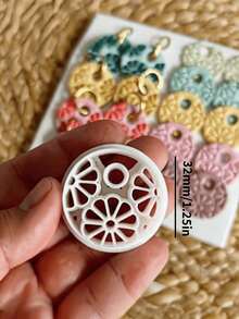 Round Hollow Daisy Floral Polymer Clay Cutter, Boho Botanical Earring Craft Mold - White - View 2