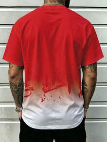Men's Plus Size Summer Gothic Style Colorblock Short Sleeve Crew Neck T-Shirt - Red - View 4