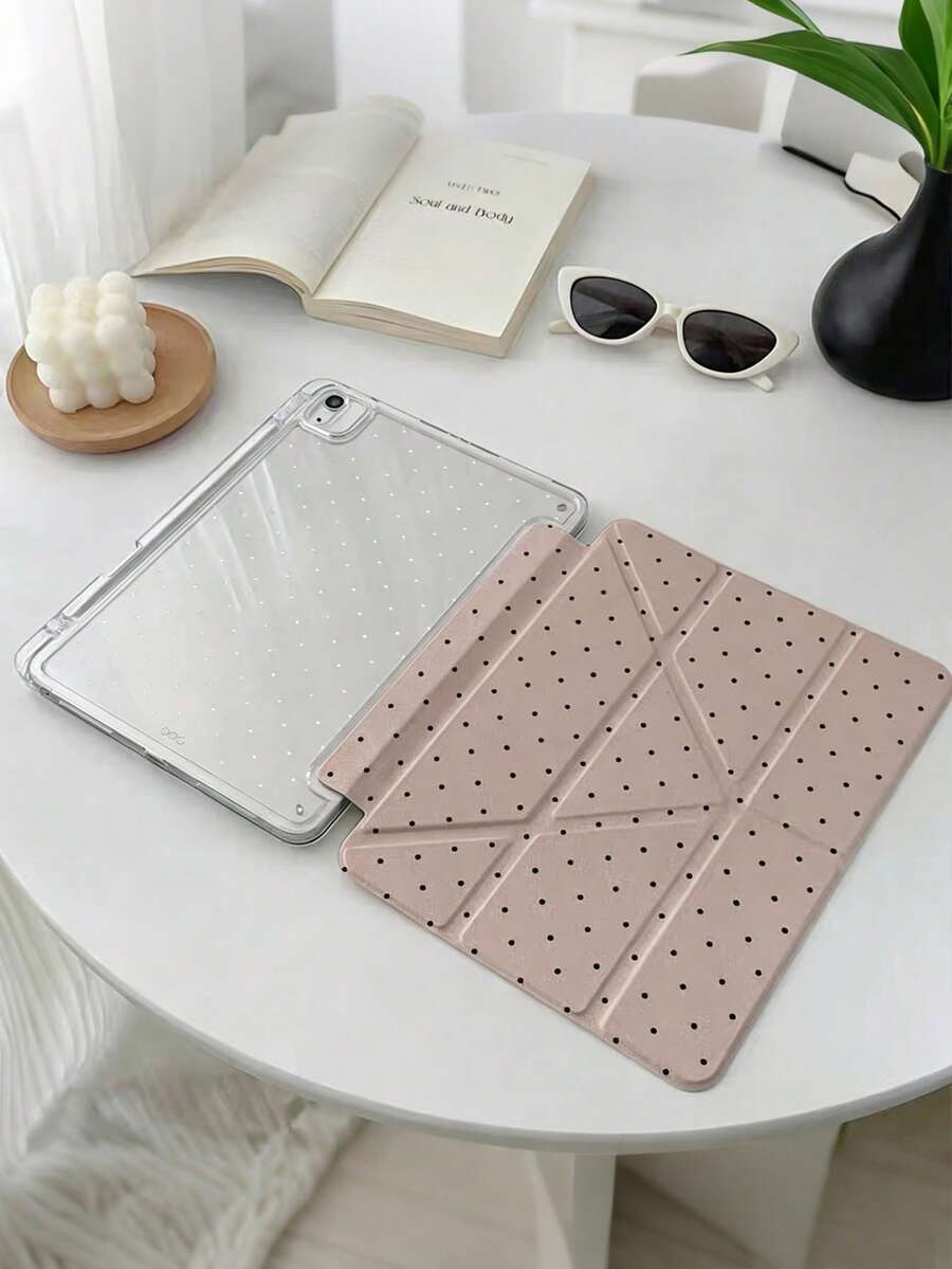 Polka Dot transparente Rückseite Mehrwinkel faltbare Schutzhülle, stoßfeste Tablet Schutzhülle, mit Stiftschlitz, leichter Alltagsstil - Verschiedenfarbig - Übersicht 1