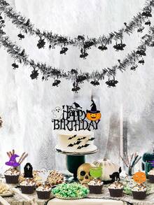 1/2/5Pcs Black Silver Glitter Bat Garland, Halloween Themed Baby Gender Reveal Party Decor, Newborn Baptism & 1st Birthday Wall Hanging Ornament - Multicolor - View 3