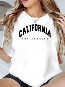 Fitted Large Text In Solid Color That Evokes The Urban Spirit And Vibrant Energy Of California And Los Angeles, Creating A Modern And Casual Feel. Women's T-Shirt, 100% Cotton. Gift Idea - 白色的 - 查看 1