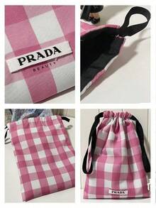 Prada Pink & White Plaid Drawstring Makeup Storage Bag, Soft Fabric Portable Cosmetic Organizer, Large Capacity Skincare Drawstring Pouch, Commute Shopping Short Trip Toiletry Storage Bag, Best Friend Birthday Gift, Fresh Girly Style - Pink - View 6