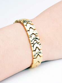 Colección de pulseras de eslabones ajustables de acero inoxidable con textura chapadas en oro - Oro del corazón - Ver 3