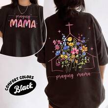 Camiseta de manga corta de verano para mujer de talla grande, estilo Y2K, camiseta floral para mamá cristiana, camiseta Praying Mama, camiseta retro para mamá en la iglesia, camiseta con versículo bíblico para mamá, regalo para el Día de la Madre, conjunto familiar a juego, de algodón puro, transpirable, absorbente de sudor. - Blanco - Ver 2