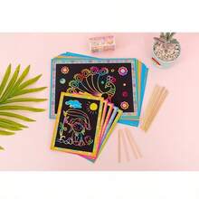 DIY Magic Scratch Rainbow Art Paper Set With Bamboo Stylus, Fun Graffiti Craft Kit For Kids, Children's Day Gift & Creative Coloring Tool - Multicolor - View 6