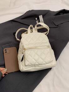1pc PU Fabric Embroidery Thread Quilted Mini All-Purpose Casual Back Pack - White - View 6