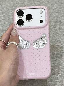 時尚可愛波點星星翅膀防護手機殼,適用於 iPhone 17 Pro Max 17 Pro 17 16 Pro Max 16 Pro 16 15 Pro Max 15 Pro 15 14 Pro Max 14 Pro 14 13 Pro Max 13 Pro 13 12 11,少女風防震軟背蓋 - 粉色 - 查看 5