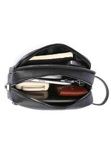 Bolso de muñeca de moda para hombres, diseño de múltiples compartimentos, gran capacidad de almacenamiento de documentos, uso dual para negocios y casual - Negro - Ver 9