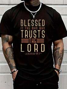 Camiseta de Algodón Negra con Versículo Bíblico, Cristiana, Dios, Salvador, Devoto, Regalo para Hombres, Camiseta de Jesús para Hombres - Negro - Ver 1