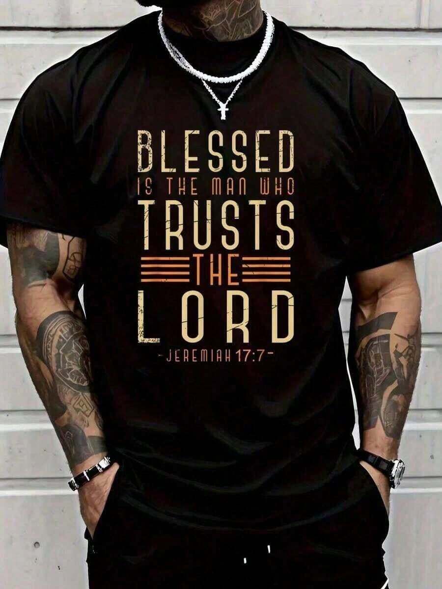 Camiseta de Algodón Negra con Versículo Bíblico, Cristiana, Dios, Salvador, Devoto, Regalo para Hombres, Camiseta de Jesús para Hombres - Negro - Ver 1