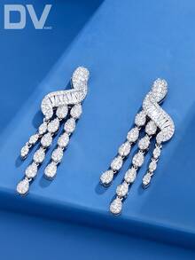 DV JEWELRY 1對女士奢華立方鋯石白金電鍍吊墜耳環，優雅珠寶，適合約會、婚禮、派對、週年紀念，附禮盒 - 查看 2