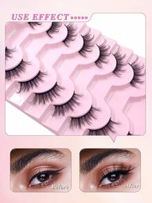 ENCHUW 8 paires de faux cils demi-œil, style naturel, design œil de chat fin, moelleux et doux, queue allongée, poils de vison synthétiques - Noir - Voir 4