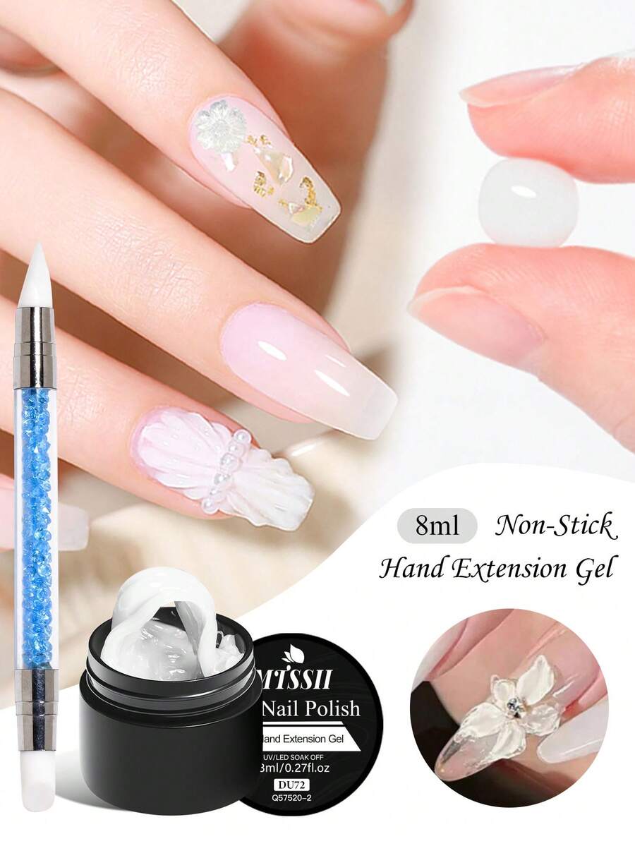 Mtssii 1件 8ml 乳白色不黏手手繪延長凝膠指甲油，附雙頭矽膠筆，適用3D造型、美甲雕花、假指甲雕刻，固態果凍硬膠，丙烯酸凝膠亮漆，固態建構膠，易操作，適合居家與沙龍使用
