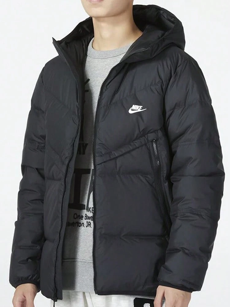 Chaqueta acolchada con capucha, cremallera y bolsillo estampado Nike WINDRUNNER, cómoda y suave, versátil, para hombre. - Negro - Ver 1
