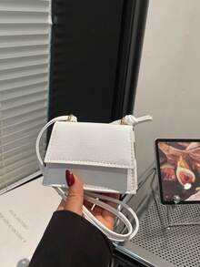 Spring/Summer New Mini Square Handbag For Women, Premium Texture Shoulder Bag, Flap Closure Small Bag, Red Cute Crossbody Bag, Accessory Bag - White - View 10