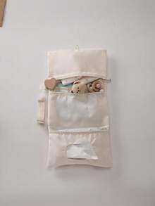 1 pieza Bolsa organizadora colgante plegable acolchada con diseño de oso, bolsa de almacenamiento de múltiples compartimentos para bebé y madre - Multicolor - Ver 11