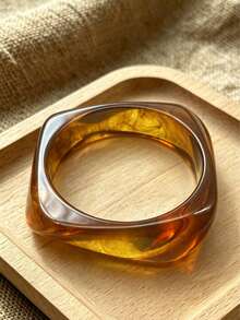 3pcs Geometric Asymmetrical Resin Acrylic Bangle Set, Bohemian Style Statement Jewelry Accessory, Versatile Layered Bangle For Women, Birthday Gift - Multicolor - View 4