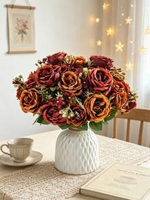 1/3pcs Artificial Rose Flower Bouquet, Suitable For Spring And Autumn Decoration, Wedding Vase, Home, Restaurant, Bedroom, Kitchen, Bathroom Decor, Mother's Day Gift, Holiday Birthday Party Supplies, Outdoor Garden Decoration - Orange - View 5