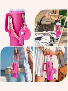 1pc Floral Water Bottle Handle Strap, Adjustable Universal Cup Holder, Cup Accessory, Water Bottle Lanyard, Water Bottle Decoration, Vibrant Floral Shaped Portable Straw Strap, Suitable For 20 To 40 Oz Sports Cups, Suitable For Fitness, Camping And Outdoor Activities - Flower Handle - View 4