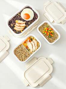 1pc/Sealed Fresh-Keeping Lunch Box With Lid, Food Storage Container, Divided Bento Box, Refrigerator Storage Box, Kitchen Storage, Portable Outdoor Insulated Lunch Box, Suitable For Home, Restaurant, Office, Fruit, Picnic, School, Holiday Gathering, Holiday Party, Meal Prep, Holiday Gift Box. - Off White - View 5