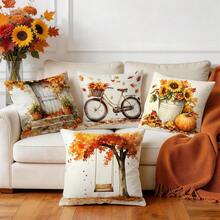 4 Stück Landhausstil Herbstthema Muster Kissenbezüge ohne Füllung, einseitig bedruckte Kissenbezüge, geeignet für Wohnzimmer, Schlafzimmer, Heimdekoration, Ganzjahres-Kissenbezüge - Verschiedenfarbig - Übersicht 8