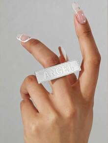 [ZzAi Custom]1pc Customized Two-Finger Or Single-Finger Women's Name Ring, Men's Personalized Name Ring, 18K Gold Double Ring, Personalized Gift, Birthday Gift, Personalized Custom Fashion Ring, Fashion Style, Family Style - Nameplate Ring - View 9