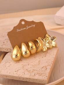 2-18pcs Set Anting-Anting Multi-18 Buah, Cocok untuk Pemakaian Sehari-hari, Acara Kumpul-kumpul, Perjalanan dan Pakaian Liburan - Emas - View 4