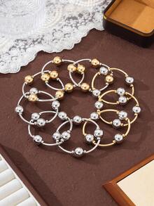3pcs Vintage Chunky Gold/Silver/Pearl Bracelet Set, European And American Style, Suitable For Women's Beach - 3-piece Set - View 9