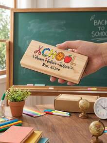 1pc Custom Teacher Name Chalkboard Eraser, Personalized Wooden Blackboard Cleaner, Back To School Teacher Appreciation Gift,Custom Name Blackboard Eraser For Classroom Decor Teacher Gift - Multicolor - View 4