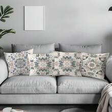 4pcs Morandi Color Symmetrical Floral Pattern Throw Pillow Covers, Single-Sided Print, Plaid And Striped Background Strawberry Pattern, 45*45cm Peach Skin Velvet Throw Pillow Covers, Suitable For Living Room, Home Decor, Living Room Sofa Decorative Throw Pillow Covers, Pillow Insert Not Included - Multicolor - View 6