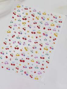 1 Sheet 5D Jelly Glitter Cherry Nail Stickers, Multicolor Mini Cherry & Fruit Design, Self-Adhesive Waterproof Nail Art Decals For DIY Manicure - Multicolor - View 4