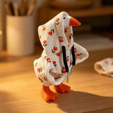 7 Inch Desk Goose Outfit Floral Print/Frog Ears Decor Hooded Sweatshirt For Indoor Tabletop Decor - White - View 2