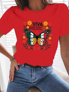 NEW Women's Cami With Mexican Flag Design - "Viva México" Design, With Marigold And Cactus Flower Prints - Soft And Breathable 100% Cotton Casual Garment For Everyday Wear - 紅色 - 查看 1