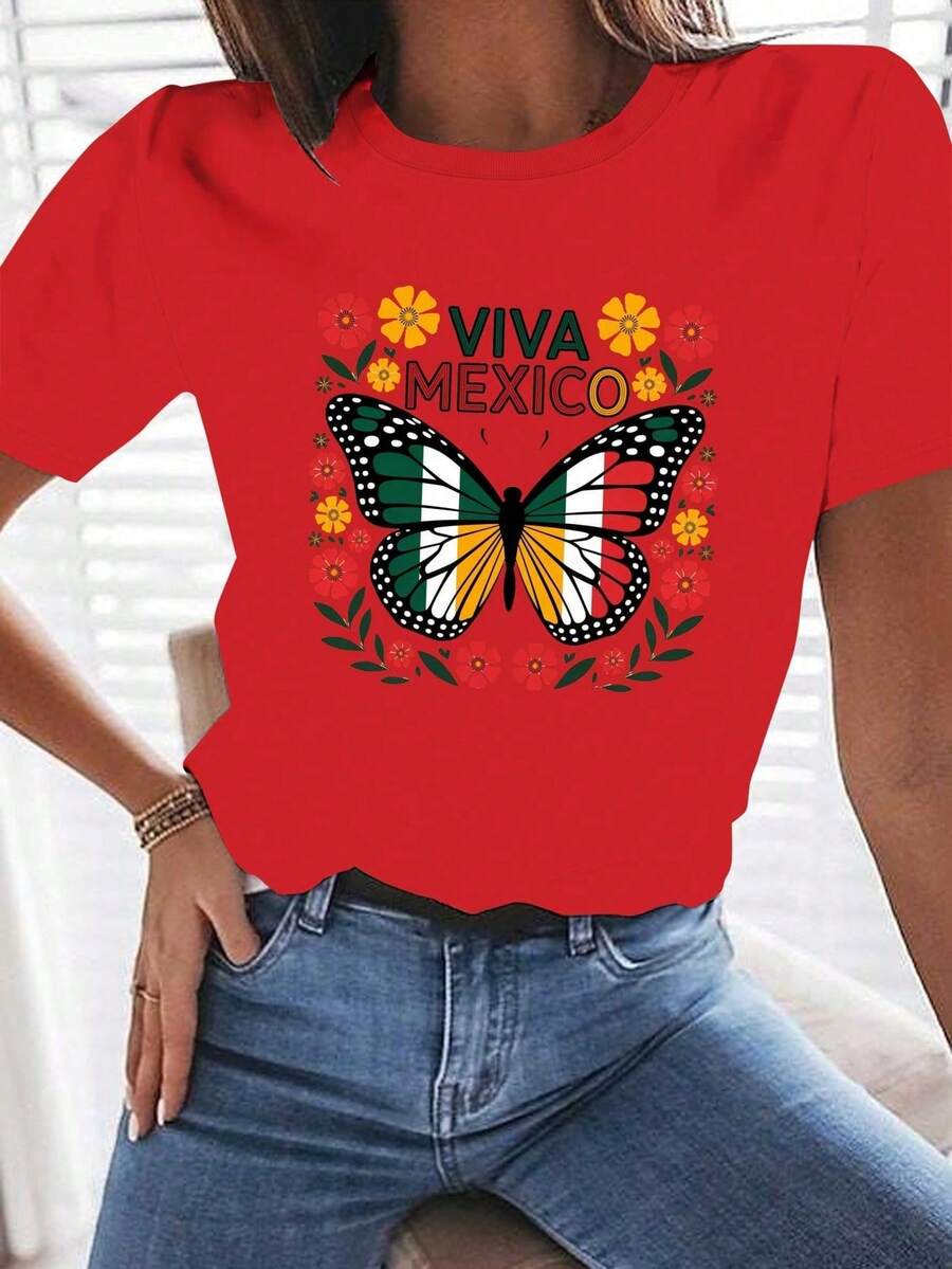 NEW Women's Cami With Mexican Flag Design - "Viva México" Design, With Marigold And Cactus Flower Prints - Soft And Breathable 100% Cotton Casual Garment For Everyday Wear - 紅色 - 查看 1