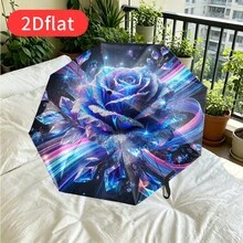 1 pezzo Ombrello pieghevole con rosa blu - Design con cristalli scintillanti e effetto luce abbagliante, adatto come regalo per le vacanze, regalo di compleanno, scelta alla moda per aggiungere un'atmosfera elegante - Multicolore - Visualizzare 4