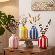 1pc 3.6 Inch Mini Striped Ceramic Vase, Vibrant Colors, Suitable For Office Desk, Window Sill, Living Room And Entryway Table, Home Decor Ornament, Perfect Gift - Multicolor - View 4