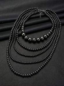 Collar de perlas de varias capas hecho a mano, exquisito y versátil para banquetes - Negro - Ver 5