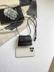 Spring/Summer New Mini Square Handbag For Women, Premium Texture Shoulder Bag, Flap Closure Small Purse, Red Cute Crossbody Bag, Accessory Bag - Black - View 7