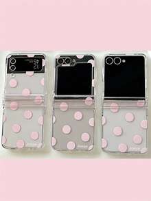 Fashion Full Screen Polka Dot Semi-Transparent Foldable Phone Case + Luxury 3D Tulip Heart Star Laser Bead Chain, Suitable For Samsung Galaxy Z Flip 8 ZFlip7 ZFlip 6 ZFlip5 Zflip4 Zflip 3 5G, Transparent Girly Style Shockproof Soft Back Shell With Lanyard - Baby Pink - View 4