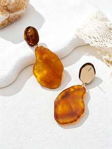 1 Pair Vintage Unique Exaggerated Asymmetric Resin Drop Earrings, Women's Jewelry Accessories For Daily Commute, Vacations, Dates, Banquets And Parties - Brown - View 4