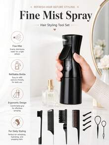 Hair Styling Tool Set (Includes Spray Bottle, Rat Tail Comb, Hairline Comb And Sectioning Clips) Lightweight Accessory Set, Suitable For Daily Updo, Bun, Sectioning And Smoothing Hairstyles - Black - View 5