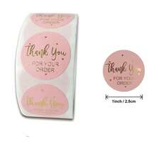 Gold Foil Thank You Order Stickers, Pink And Black Dual-Color Round Self-Adhesive Seal Stickers, Fresh Ins Style Gift Packaging Decorative Stickers, Baking Packaging Express Seal Thank You Stickers - View 13