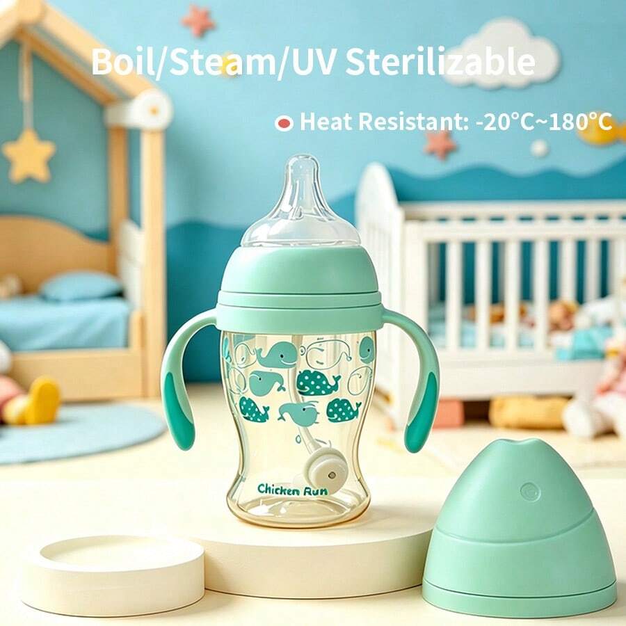 1個 160ml PPSU材質魚紋嬰兒奶瓶,附360°重力球、易握手柄、矽膠奶嘴,防脹氣設計,防漏且易吸吮,適合6個月及以上嬰兒 - 彩色 - 查看 1