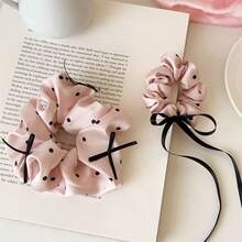 1 buah Pita Satin Polkadot Berkualitas Tinggi Warna Krem & Merah Muda, Scrunchie Besar, Aksesori Rambut Lucu, Elastis & Tahan Lama - Ikat rambut pita motif polkadot merah muda - View 12