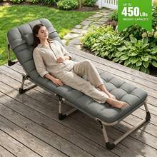 LEO IRIS Folding Bed With Cushion - Lightweight And Portable Single Size, With Sturdy Metal Frame, Ergonomic, Suitable For Outdoor Sports, Summer Exploration, Beach, Picnic - Durable Foldable Design, Camping Accessories, Comfortable Fabric - 升級款-含棉墊-承重450磅 - 查看 1