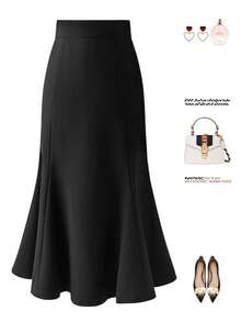 Plus Size Women's Mermaid Tail Skirt, Suitable For Spring And Autumn Commute, Office, Banquet, Versatile Long Skirt, High Waist Slim Fit, Elastic Fabric - Black - View 1