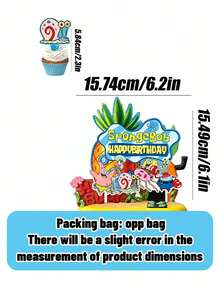 SpongeBob SquarePants SquarePants Full Bikini Bottom Character Cake Topper Set, Large Pineapple House Happy Birthday Big Cake Topper & Multi-Style Matching Cupcake Picks With Patrick Gary Mr.Krabs Squidward Print, Durable Thick Cardstock Waterproof - Multiple Styles - View 2