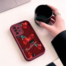 Funda de teléfono personalizada con nombre en cursiva, fondo granate profundo, mariposa vintage y flores, estética retro femenina única, carcasa protectora a prueba de golpes, compatible con todos los modelos de teléfono - Burdeos - Ver 5